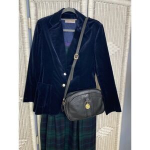 Vintage Etienne Aigner‎ Black Leather Crossbody Bag Gold Medallion 80s 90s